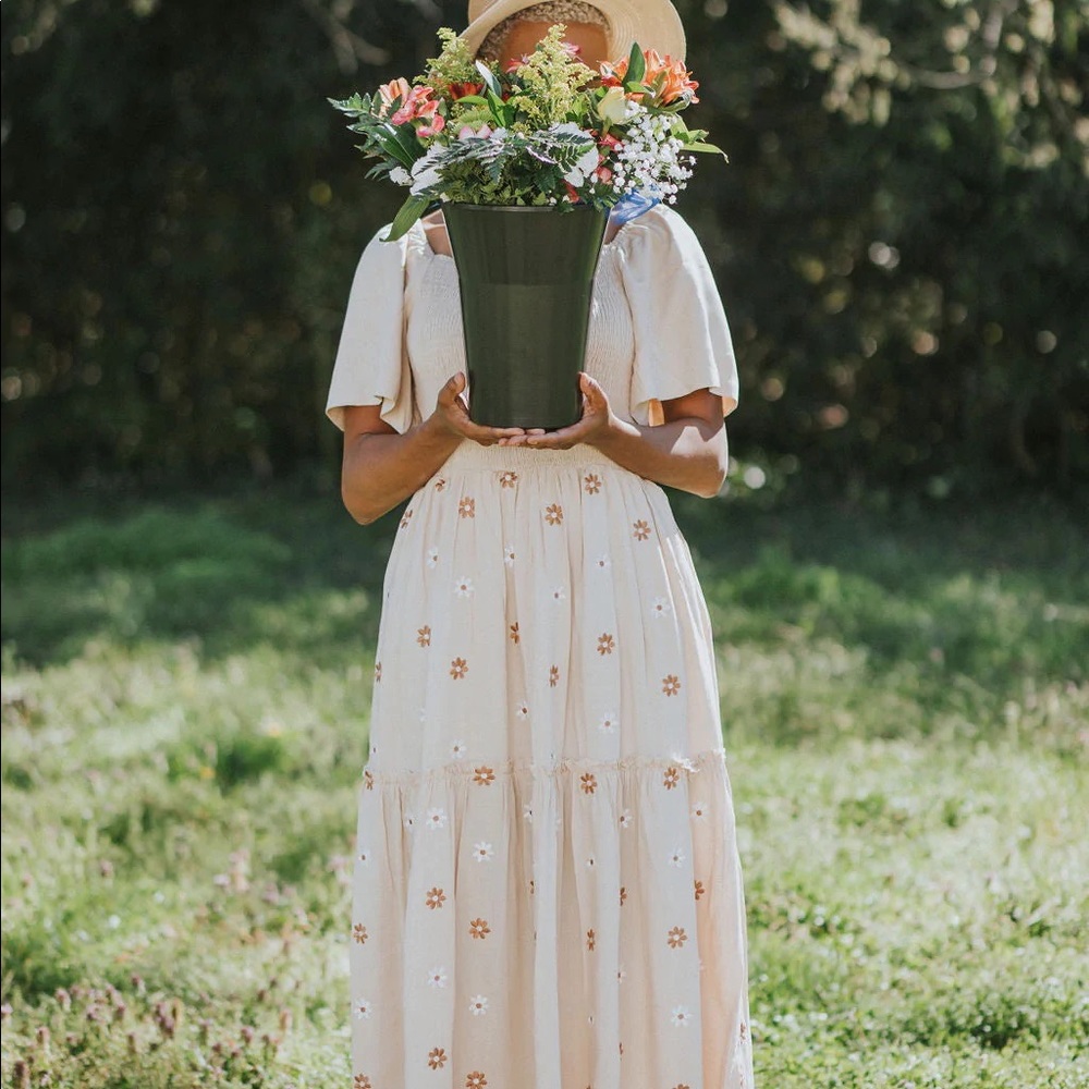 Cream Dress with Embroidered Flowers